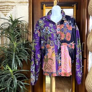 Reversible Patchwork Jacket L Hooded Floral Boho Indie Windbreaker Oversized